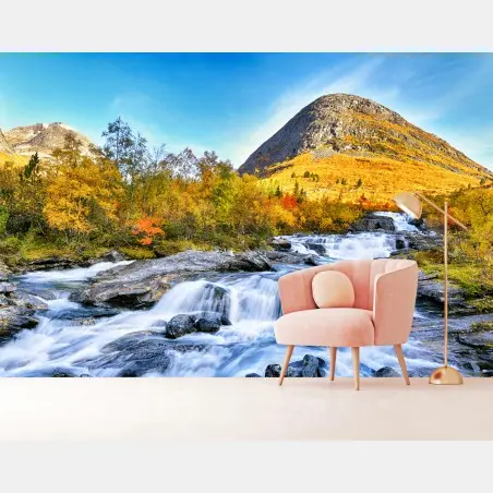 Fototapete goldener herbstwasserfall – Pixers®