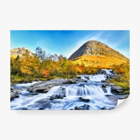Fototapete goldener herbstwasserfall – Pixers®