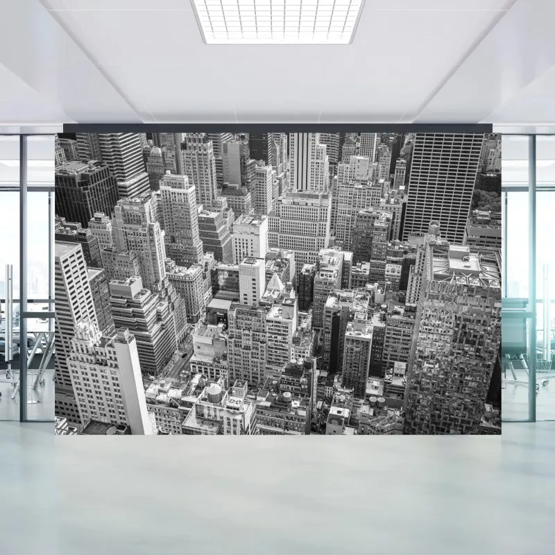 Fototapete luftaufnahme einer städtischen skyline in schwarzweiß