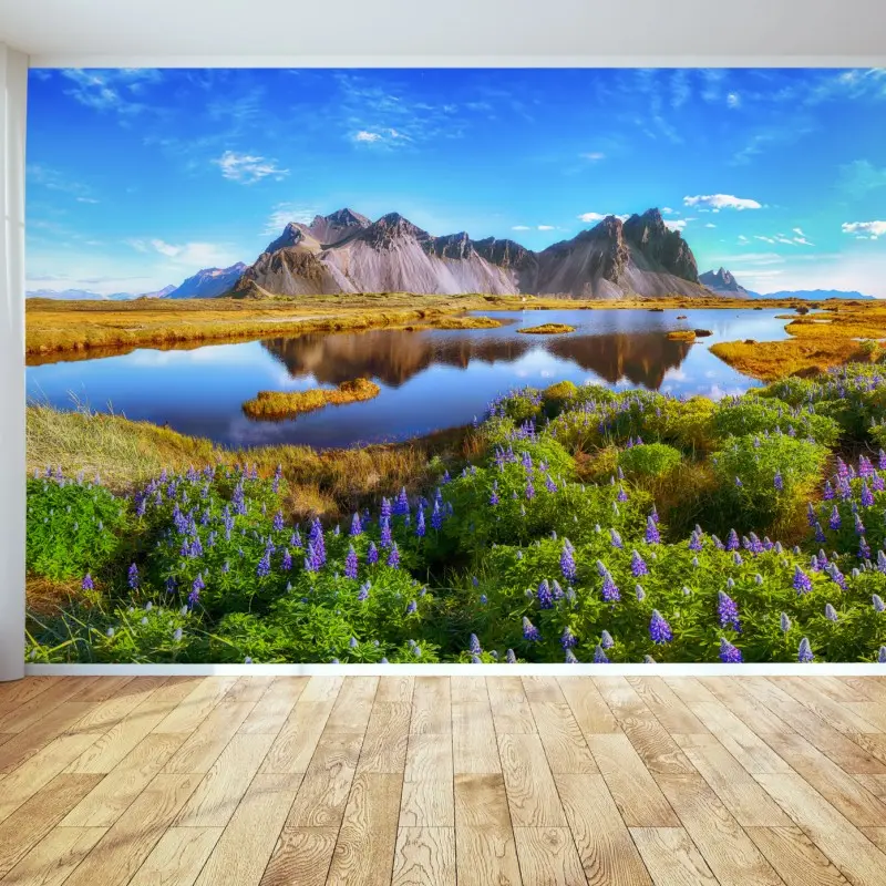 Fototapete lupinenwiese am Vestrahorn, Island