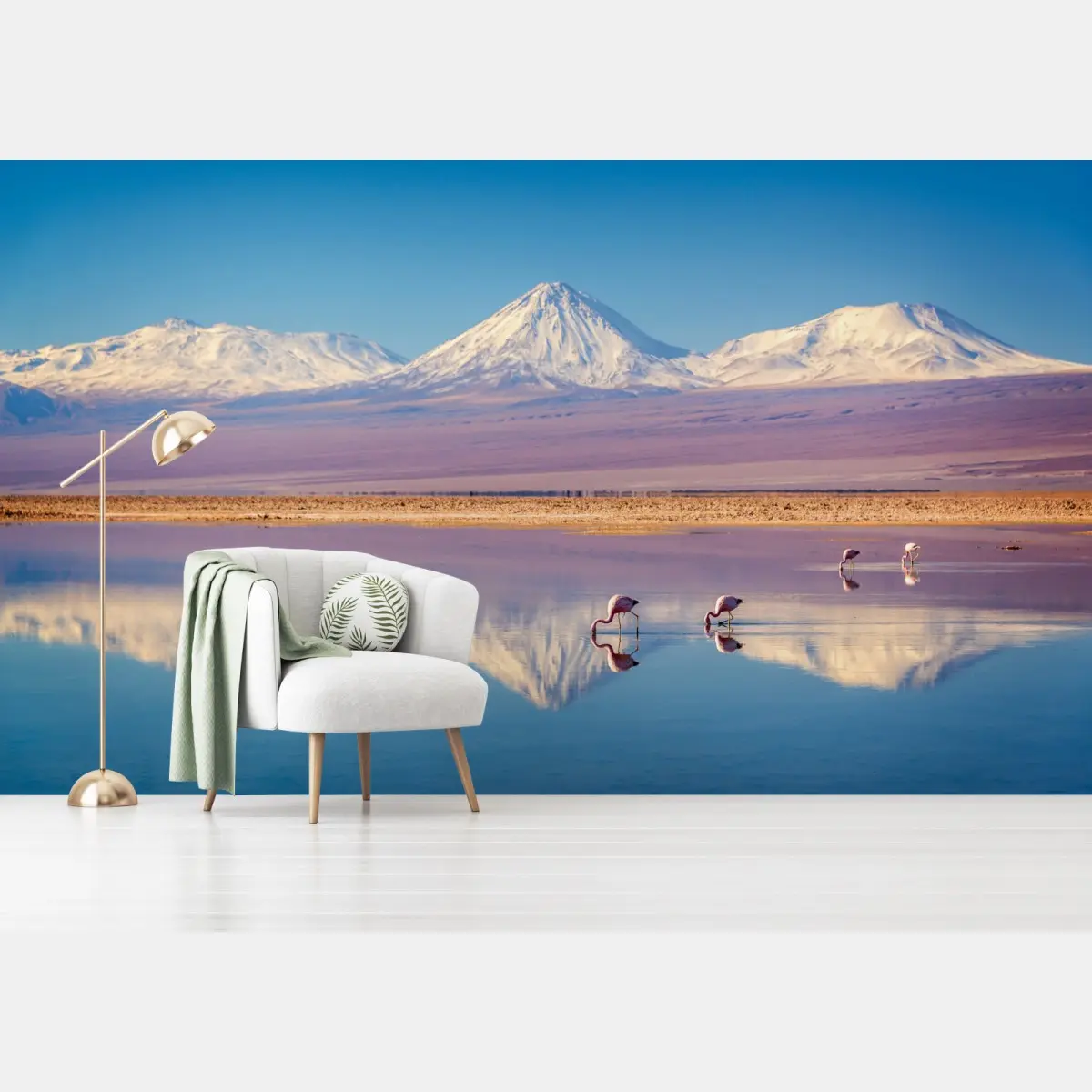 Fototapete Laguna Chaxa mit flamingos und Licancabur – Pixers®