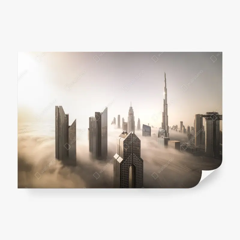 Fototapete neblige Dubai skyline über den wolken