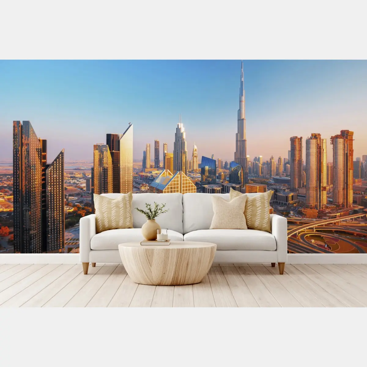 Fototapete Dubai skyline mit Burj Khalifa bei sonnenuntergang – Pixers®