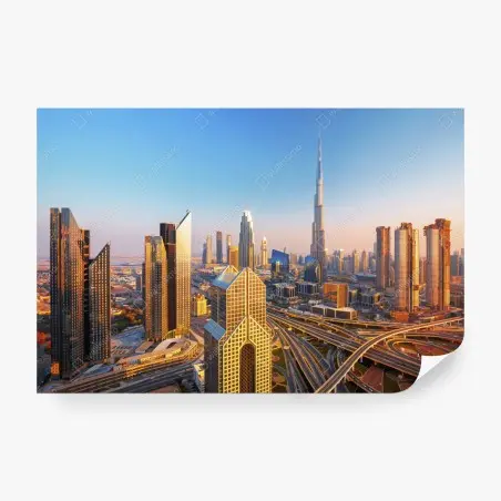 Fototapete Dubai skyline mit Burj Khalifa bei sonnenuntergang – Pixers®