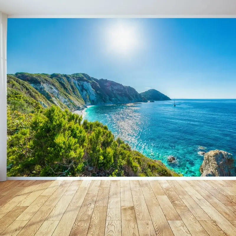 Fototapete sonnige panoramaansicht des strands Sansone, Elba