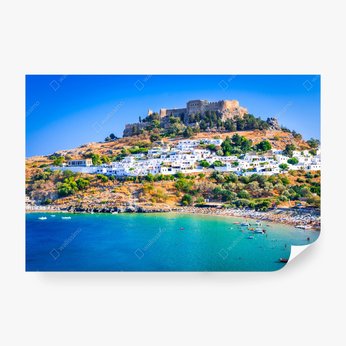 Fototapete Lindos: akropolis über dem weißen dorf, Rhodos – Pixers®