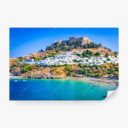 Fototapete Lindos: akropolis über dem weißen dorf, Rhodos – Pixers®