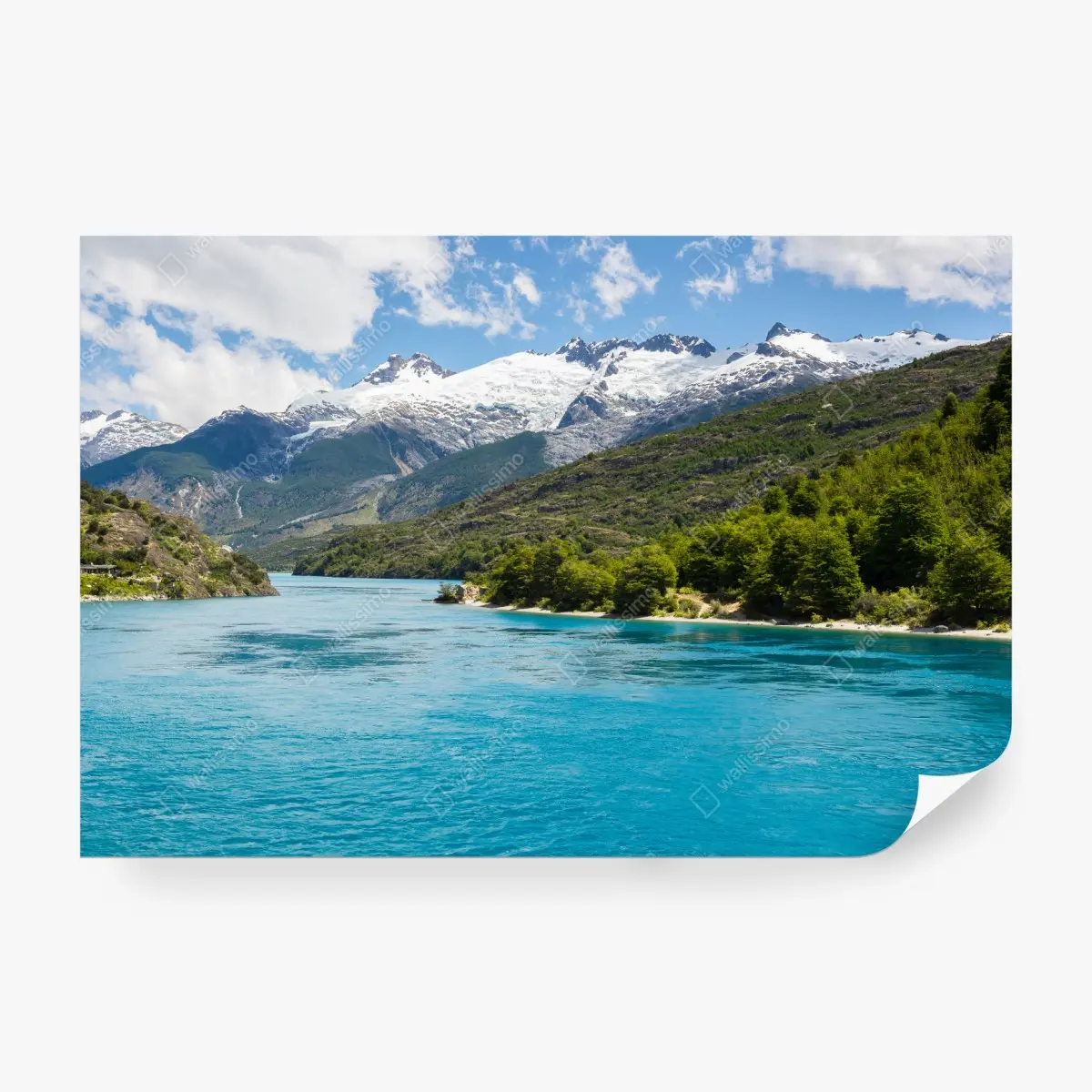 Fototapete türkisfarbener bergsee mit schneebedeckten gipfeln – Pixers®
