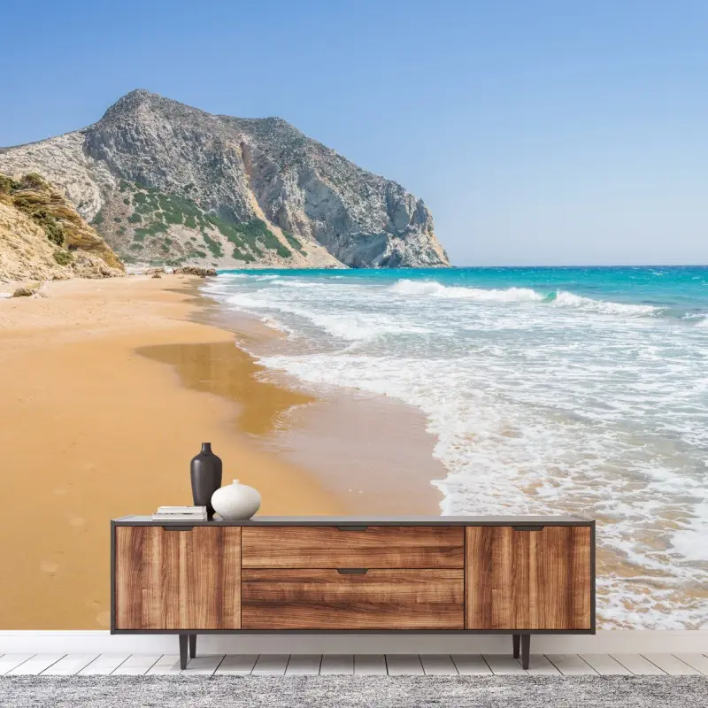Fototapete sonniger türkisfarbener strand mit klippen