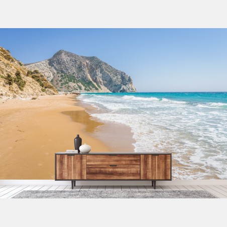 Fototapete sonniger türkisfarbener strand mit klippen – Pixers®