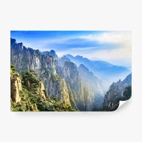 Fototapete nebliges bergpanorama – Pixers®