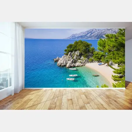 Fototapete ruhige türkisfarbene bucht mit booten – Pixers®