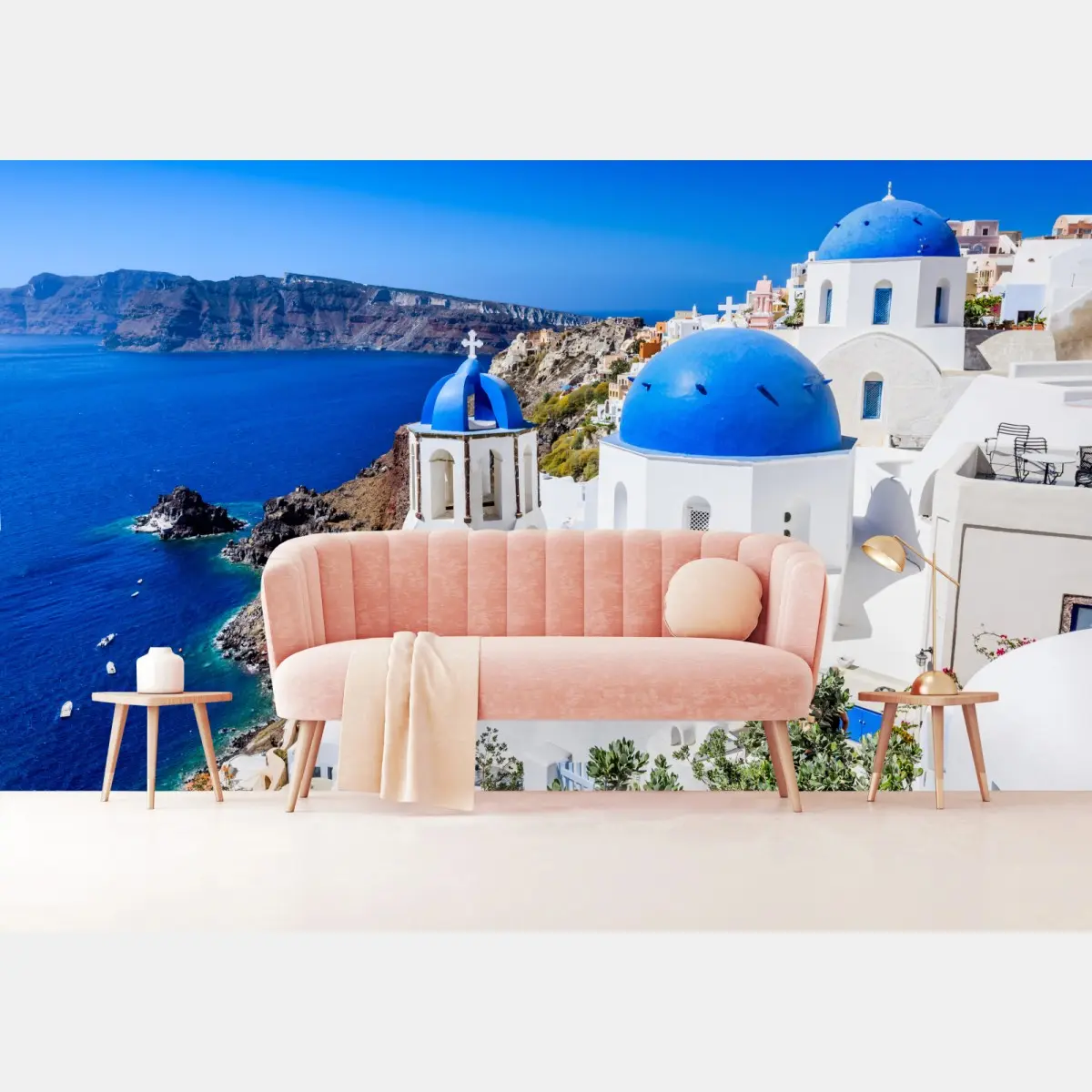 Fototapete Santorini blaue kuppeln über der kaldera – Pixers®