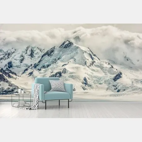 Fototapete schneebedeckter berggipfel mit gletscher – Pixers®