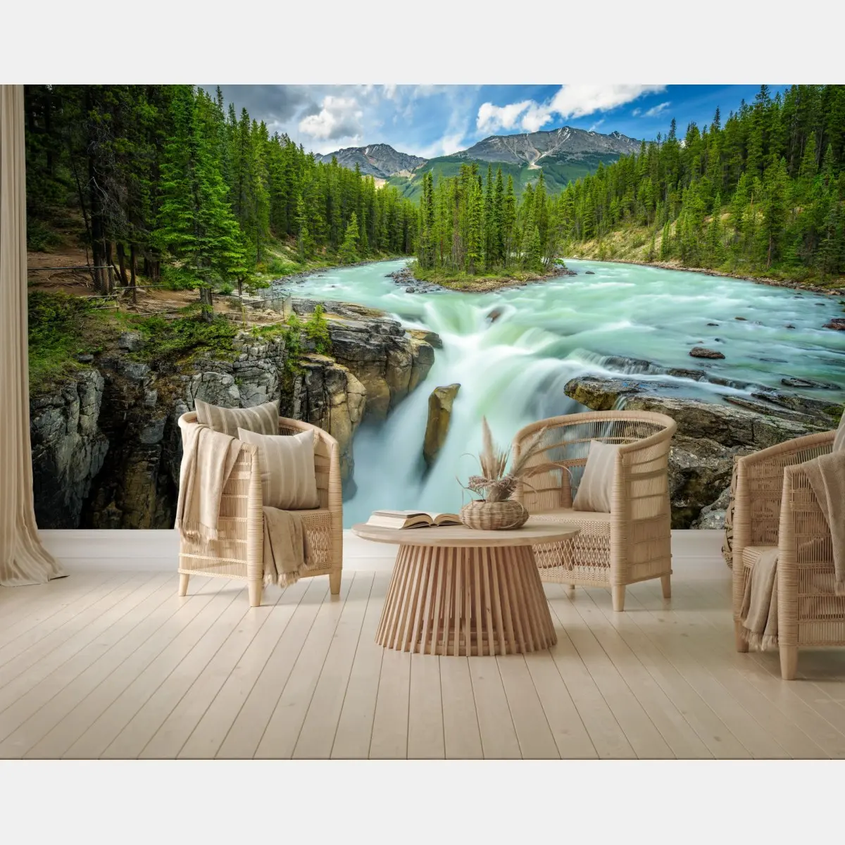Fototapete neblige flussklamm bei Upper Sunwapta Falls, Jasper National Park – Pixers®