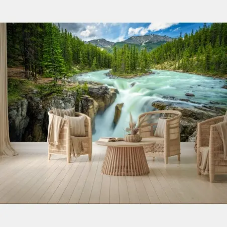 Fototapete neblige flussklamm bei Upper Sunwapta Falls, Jasper National Park – Pixers®