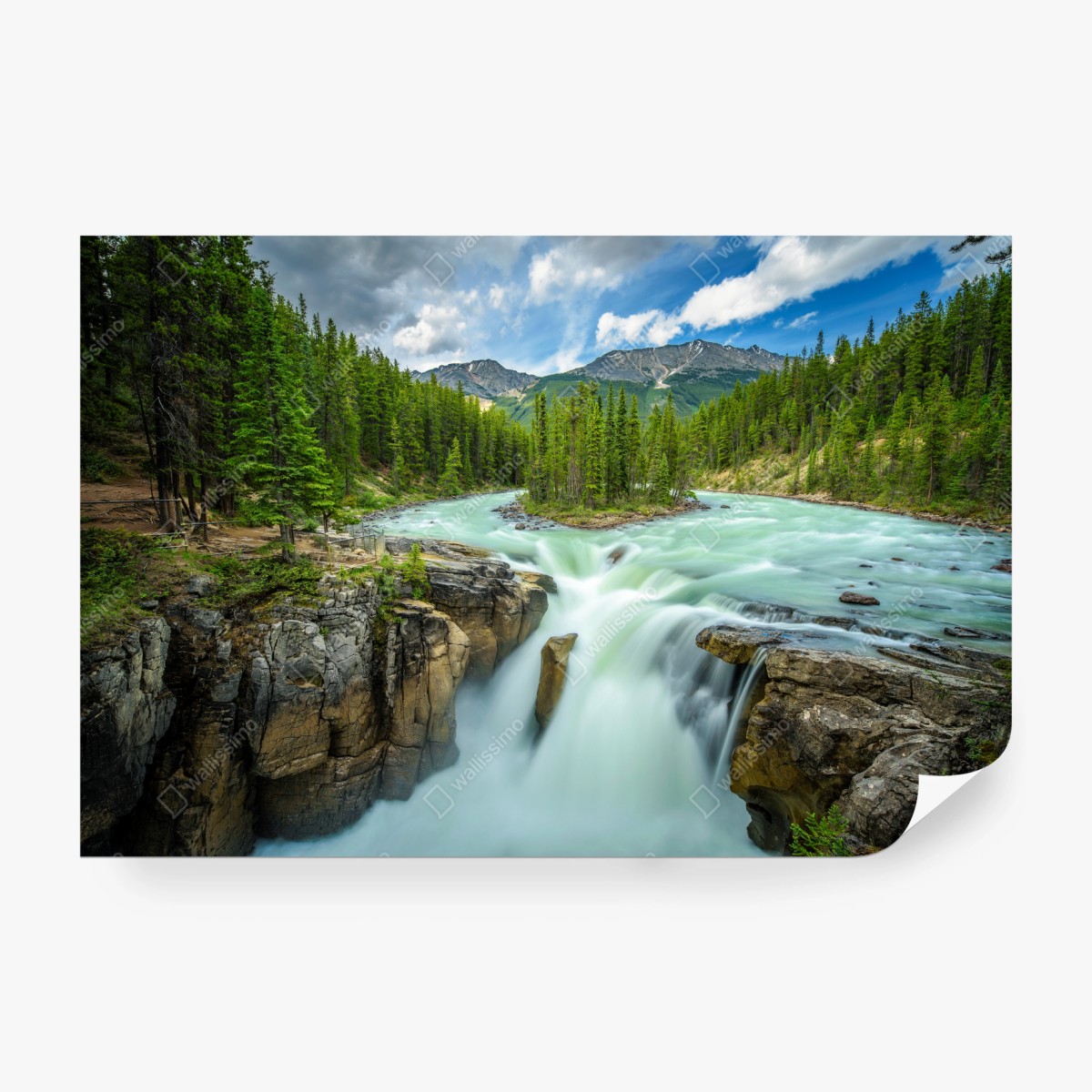 Fototapete neblige flussklamm bei Upper Sunwapta Falls, Jasper National Park – Pixers®