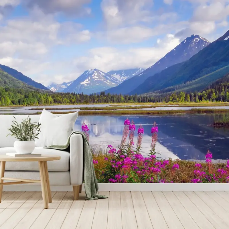 Fototapete Tern Lake spiegelungen, berglandschaft aus Alaska