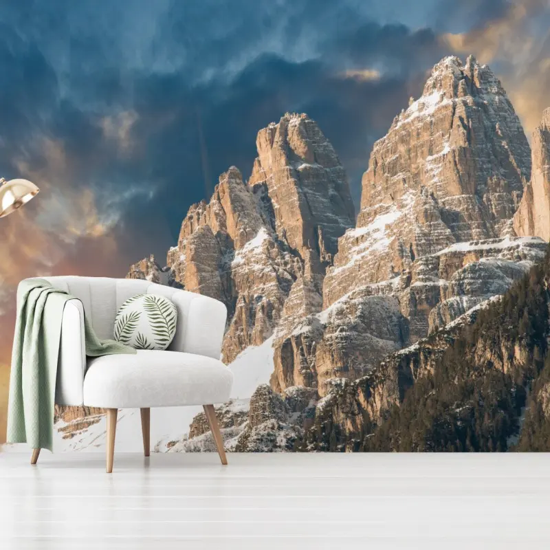 Fototapete dramatischer sonnenuntergang über den Dolomiten