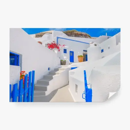Fototapete Santorini weiße häuser mit blauen akzenten – Pixers®