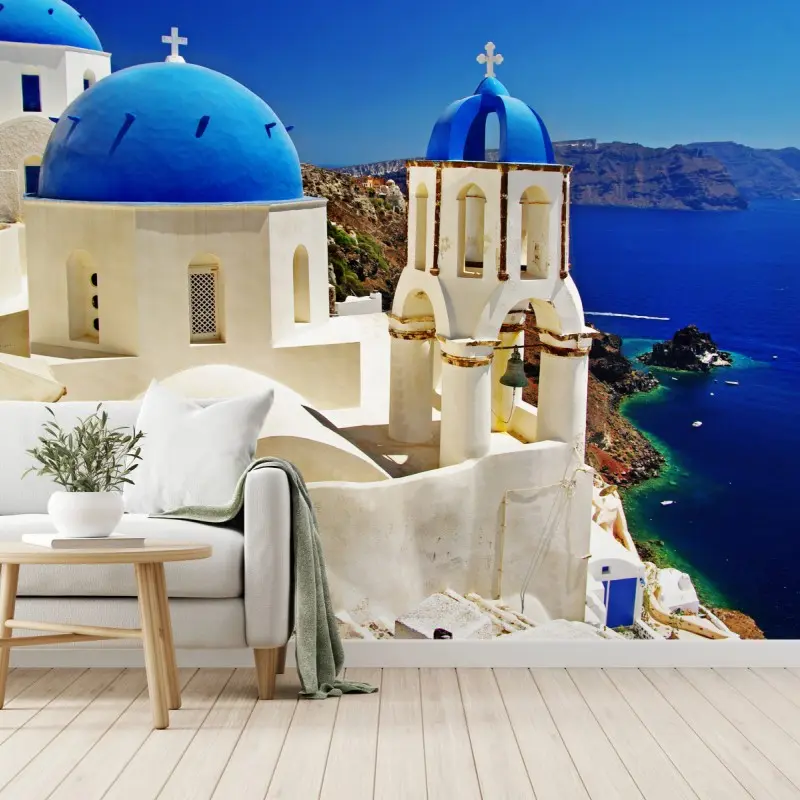 Fototapete Santorini blaue kuppeln meerblick