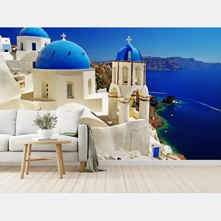 Fototapete Santorini blaue kuppeln meerblick – Pixers®