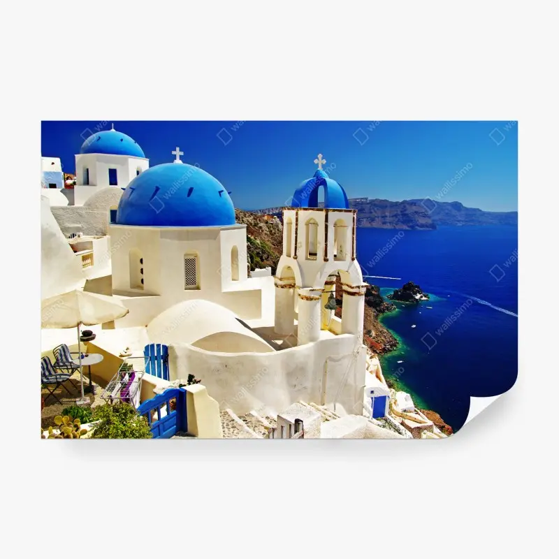 Fototapete Santorini blaue kuppeln meerblick