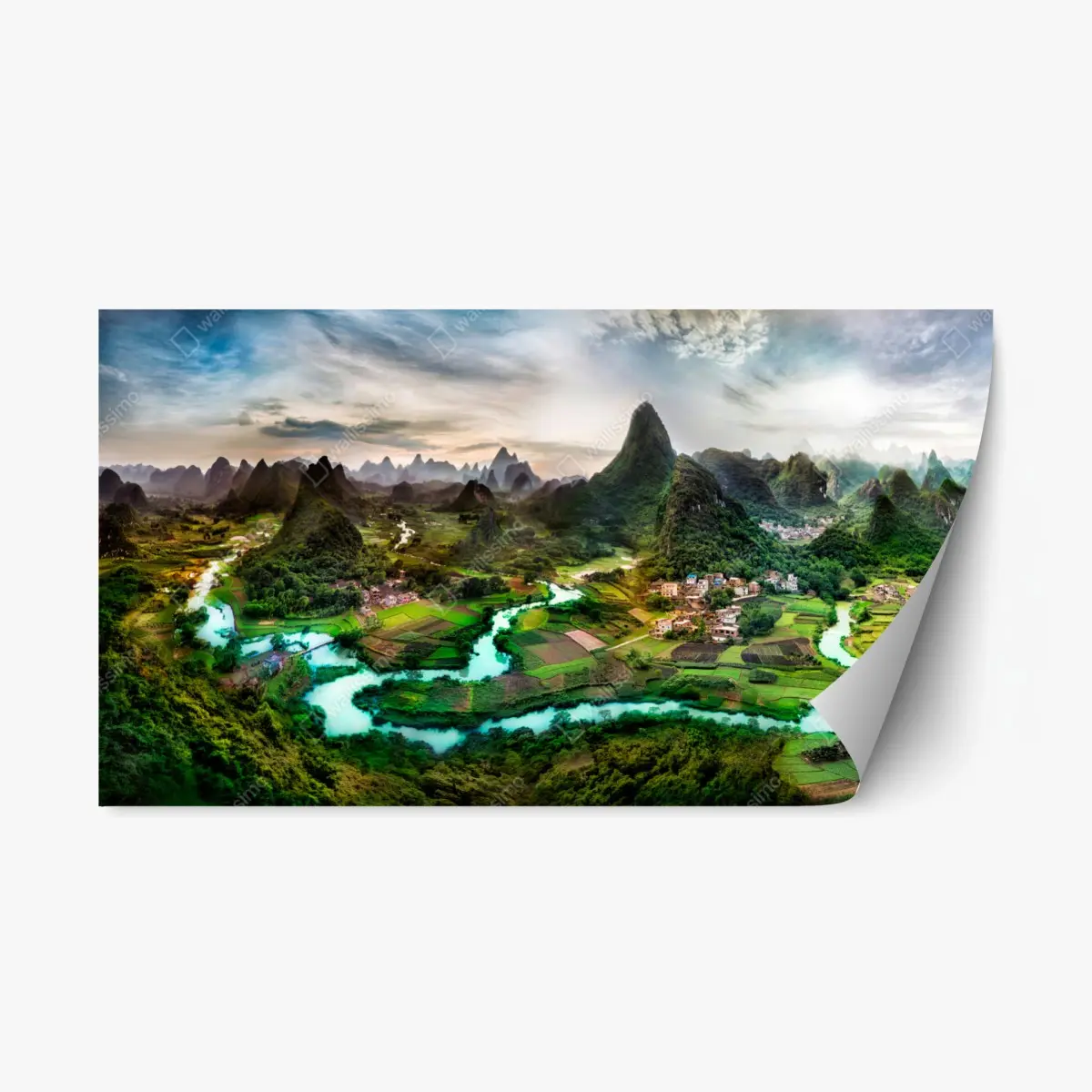 Repositionierbarer Aufkleber smaragdfluss zwischen karsthügeln panorama – Pixers®