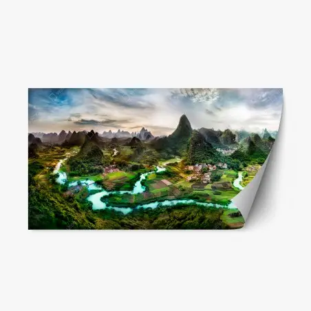 Repositionierbarer Aufkleber smaragdfluss zwischen karsthügeln panorama – Pixers®