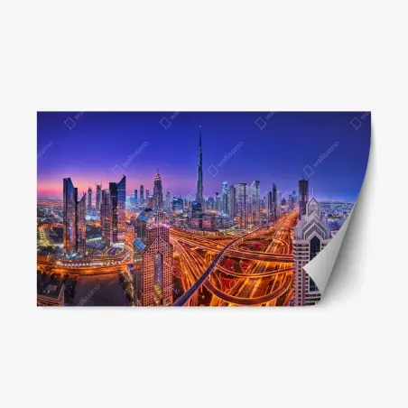 Repositionierbarer Aufkleber Dubai panorama bei dämmerung – Pixers®