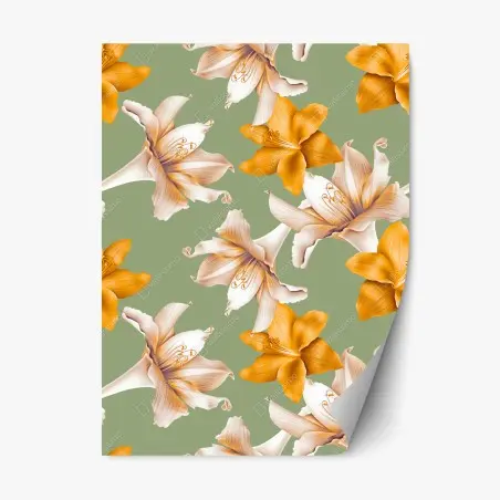 Repositionierbarer Aufkleber goldene lilien botanisches muster – Pixers®