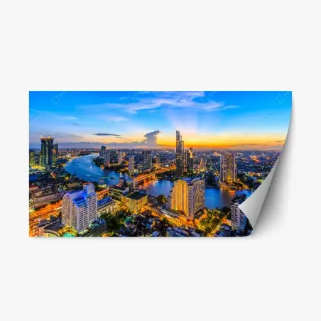 Repositionierbarer Aufkleber lebendige stadtskyline bei dämmerung – Pixers®