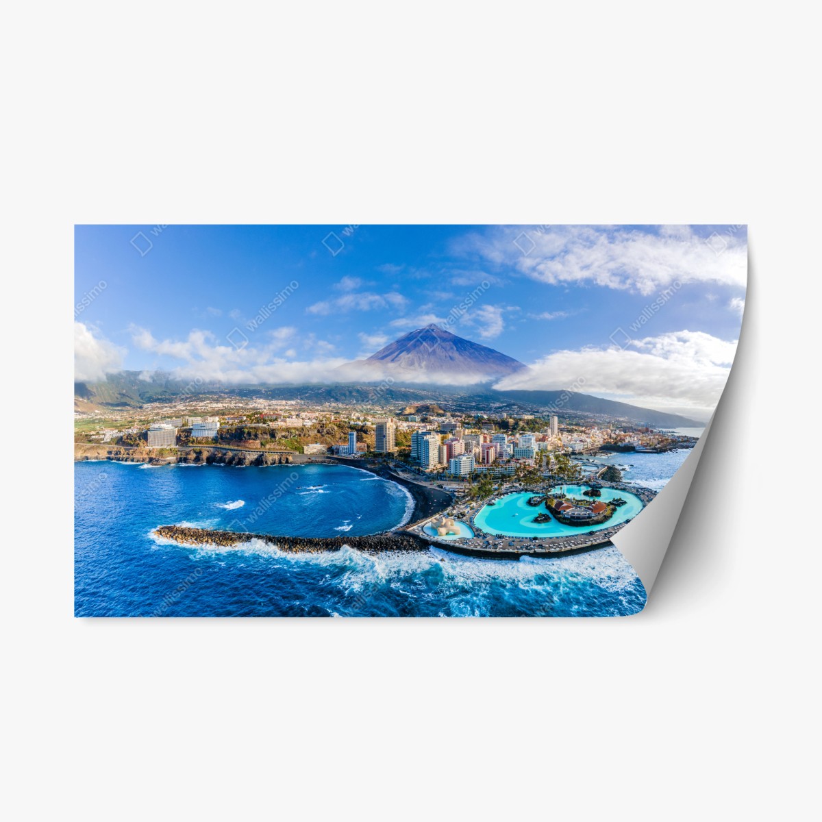 Repositionierbarer Aufkleber luftpanorama der küste von Teneriffa mit dem Mount Teide – Pixers®