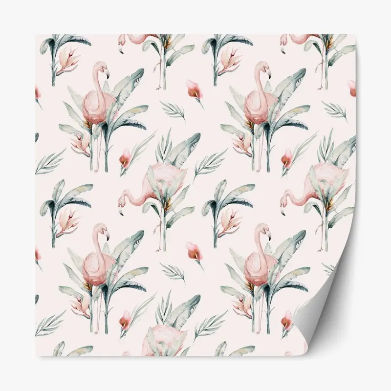 Repositionierbarer Aufkleber aquarell flamingo tropisches muster