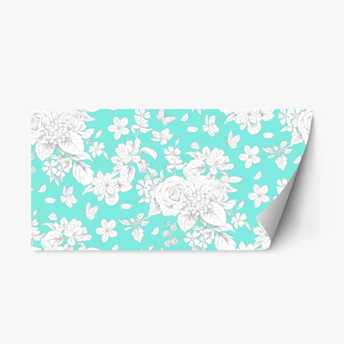 Repositionierbarer Aufkleber türkis floral muster mit blumen – Pixers®