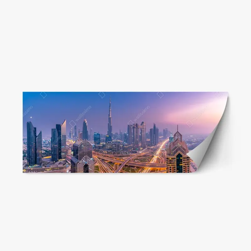 Repositionierbarer Aufkleber panoramablick auf Dubai bei dämmerung