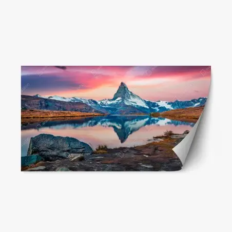 Repositionierbarer Aufkleber majestätisches Matterhorn spiegelt sich im Stellisee – Pixers®