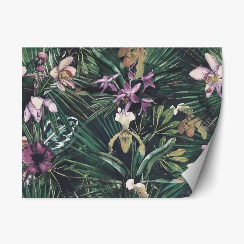 Repositionierbarer Aufkleber tropische orchideen in aquarell und palmblättern