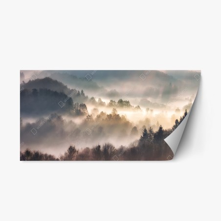 Repositionierbarer Aufkleber nebliger wald im morgengrauen – Pixers®