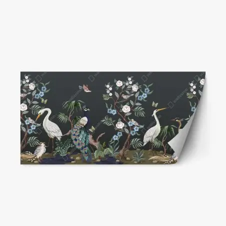 Repositionierbarer Aufkleber pfau und reiher im blumenmuster – Pixers®