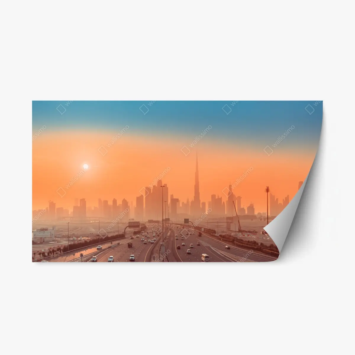 Repositionierbarer Aufkleber Dubai skyline bei sonnenaufgang – Pixers®