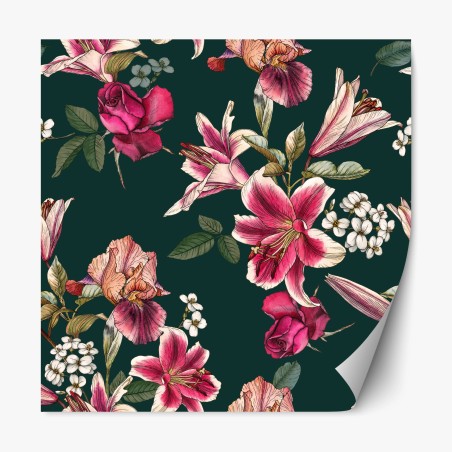 Repositionierbarer Aufkleber vintage botanisches floralmuster auf tiefgrün – Pixers®