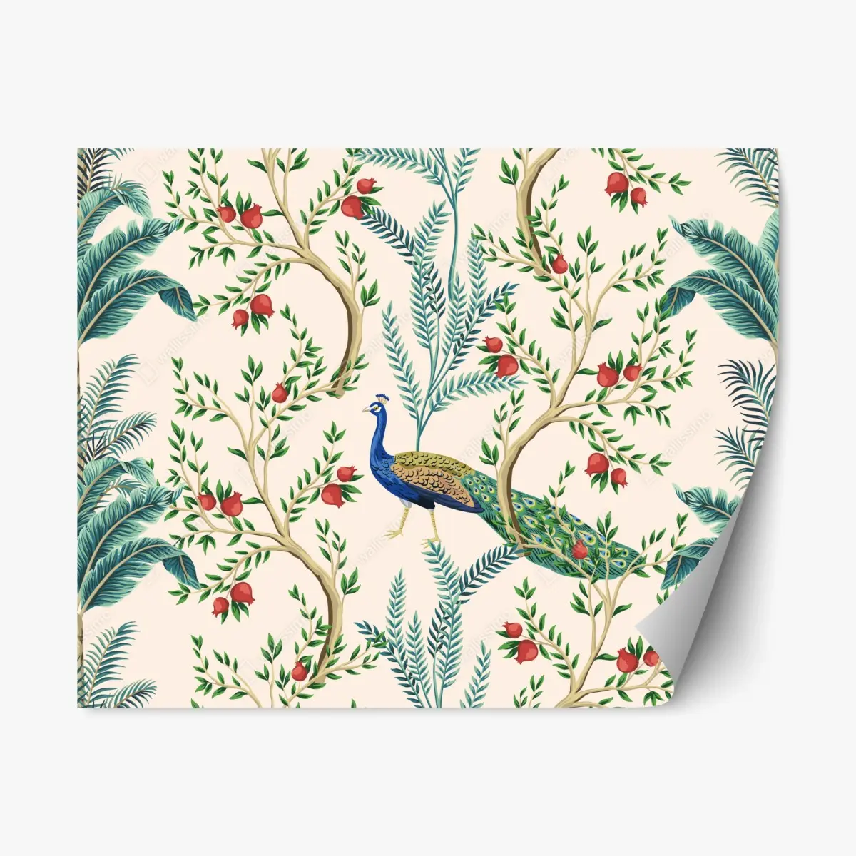 Repositionierbarer Aufkleber pfau zwischen granatästen – Pixers®