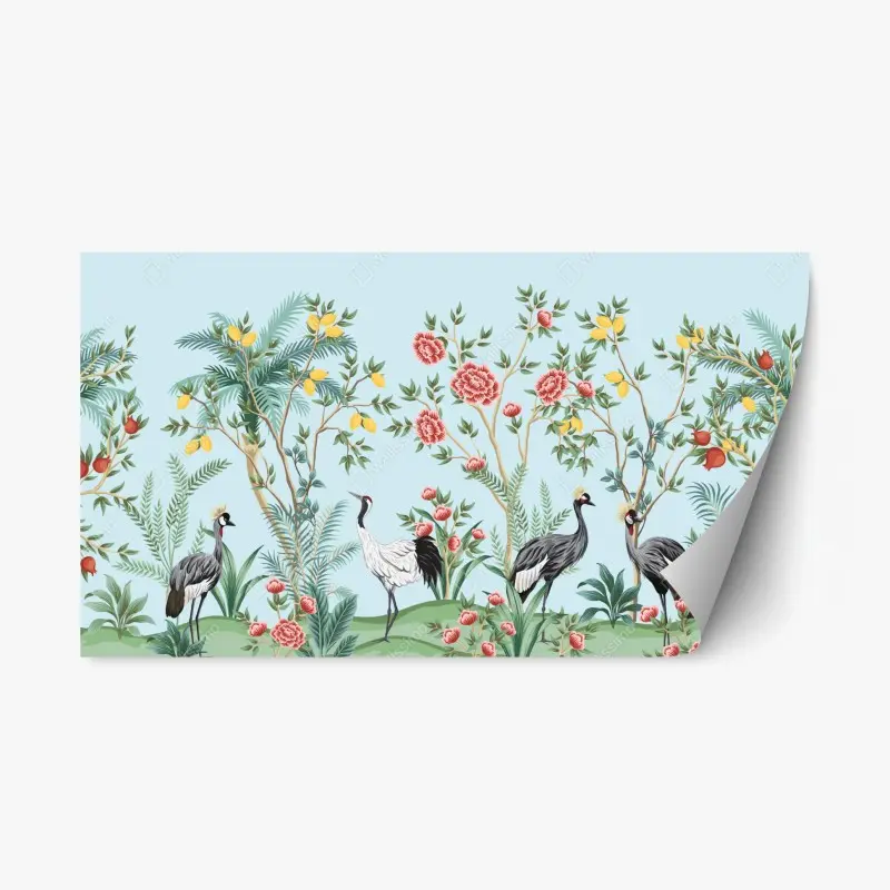 Repositionierbarer Aufkleber eleganter kranichgarten mit blüten