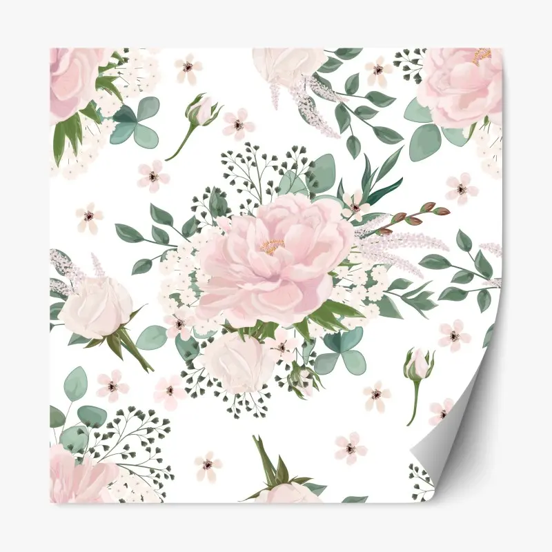 Repositionierbarer Aufkleber zartes rosa pfingstrosenmuster