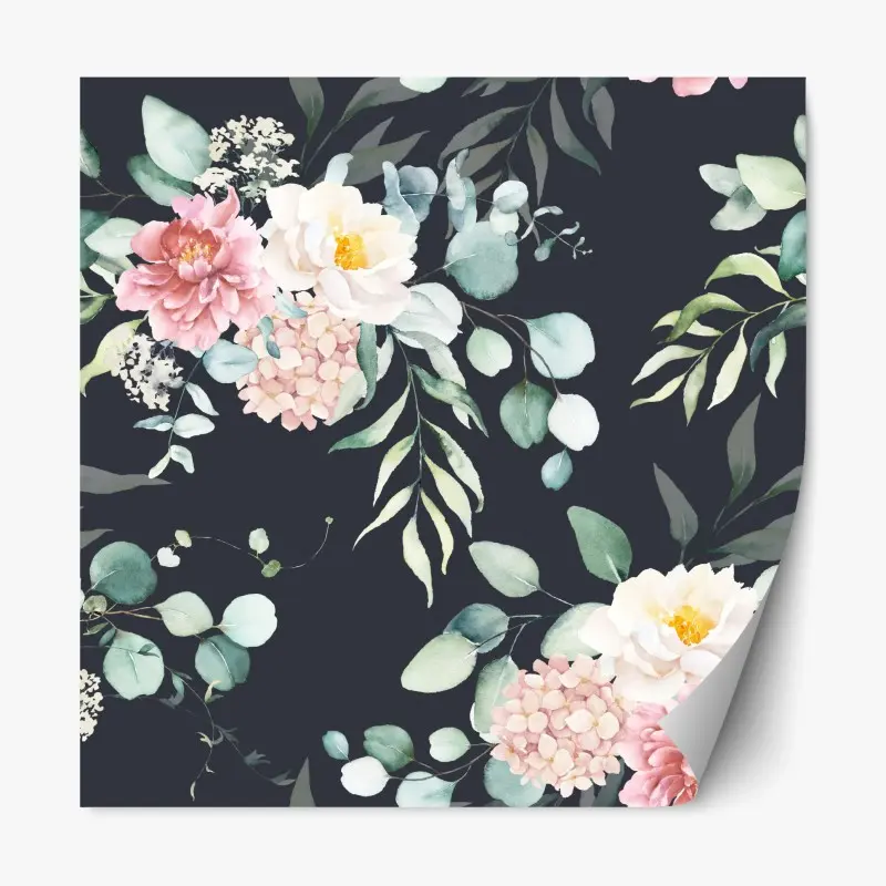 Repositionierbarer Aufkleber elegantes aquarell-blumenmuster auf dunklem hintergrund