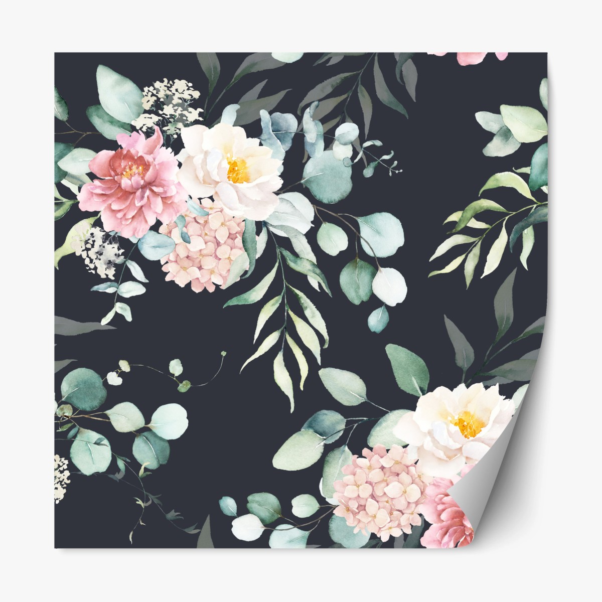 Repositionierbarer Aufkleber elegantes aquarell-blumenmuster auf dunklem hintergrund – Pixers®