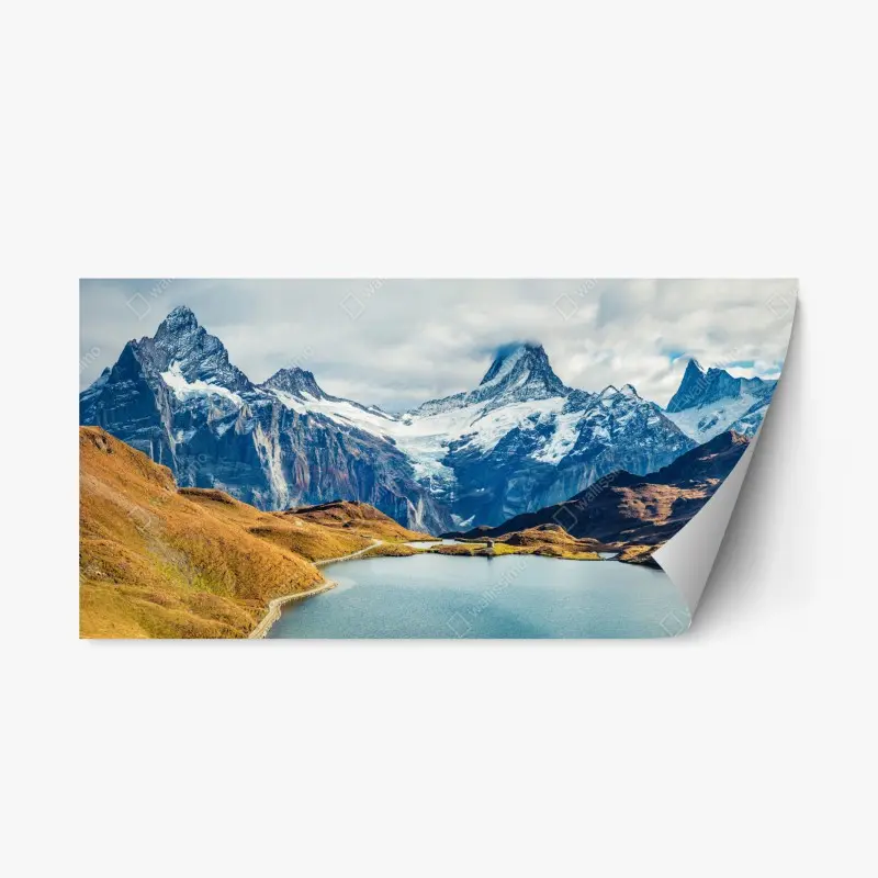 Repositionierbarer Aufkleber morgendliche aussicht am Bachalpsee, Schweizer Alpen
