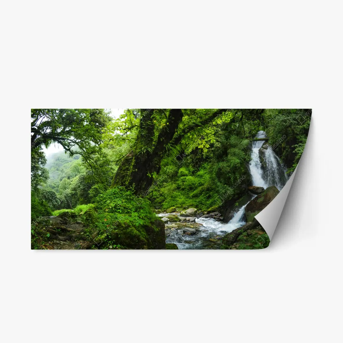 Repositionierbarer Aufkleber üppiger grüner wasserfall im wald – Pixers®