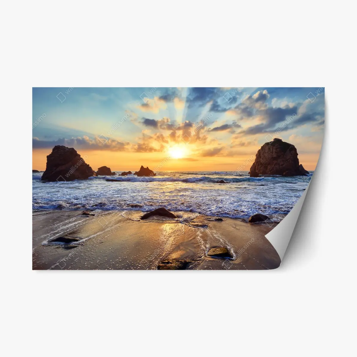 Repositionierbarer Aufkleber sonnenuntergang an der felsigen küste – Pixers®